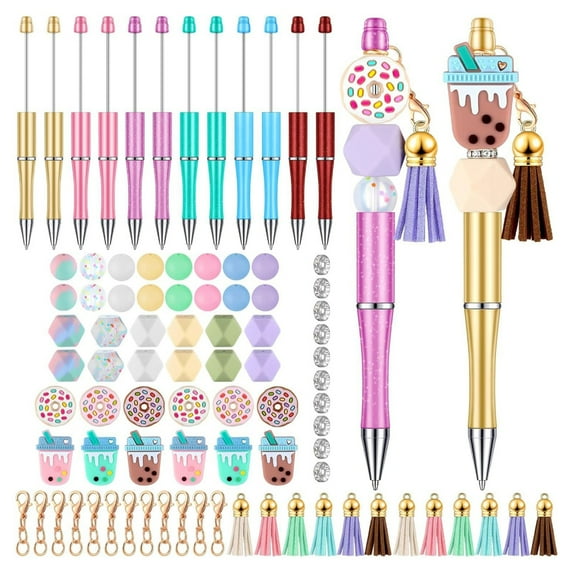 Yokua Beadable Ballpoint Pen, Beads, Swivel Snap Hooks and Tassels, DIY Funny Pen