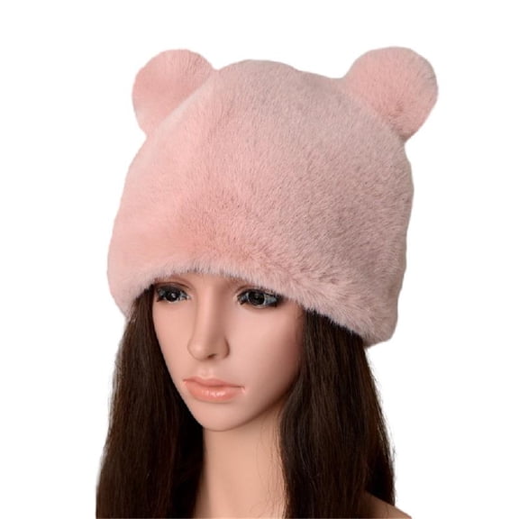 Yokua Bear Ear Hat Pullover Cap Adult Photoshooting Hat Windproof MinkFur Bucket Hat