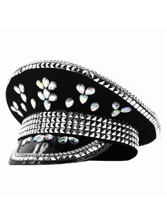 Bejeweled Beret Crystals Disco Heavy Crystal Sequins Captain Hat for Bride