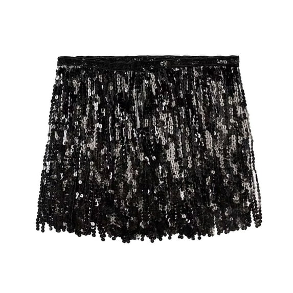 Yokua Belly Dance Sequins Tassels Mini Skirt Rave Party Fringed Hip Scarf for Women