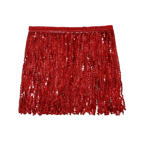 Yokua Belly Dance Sequins Tassels Mini Skirt Rave Party Fringed Hip Scarf for Women