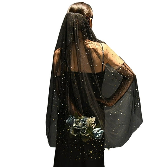 Yokua Black Veil with Moon Star Sequins Bridal Wedding Veil with Comb Dark Veil