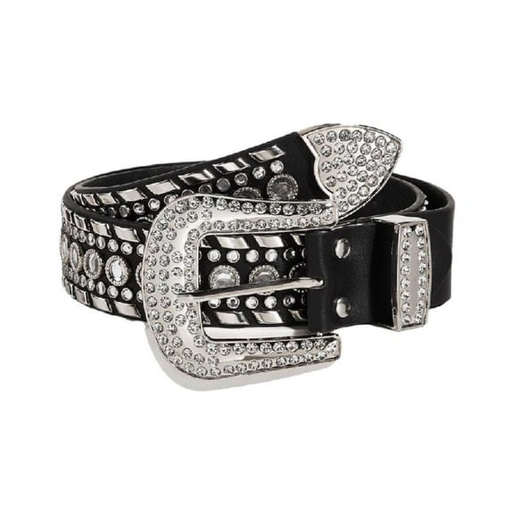Yokua Black/White Rhinestone Belt Gothic Rock Fans Waist Belt for Music Festivals