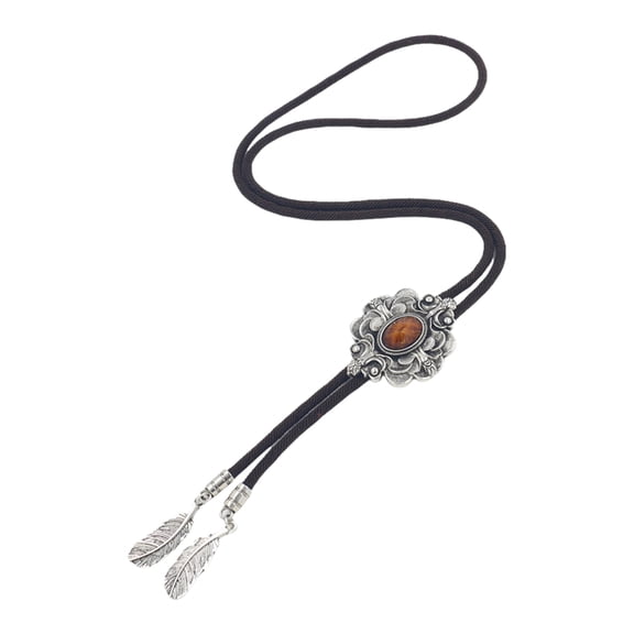 Yokua Braided Shoestring Stone Bolo Tie Flower Charm Cowboy Necktie Necklace