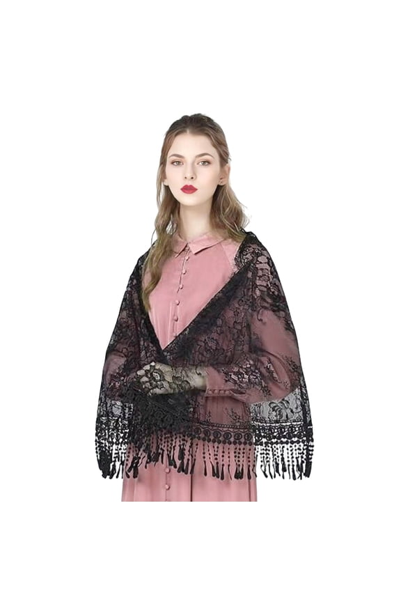 Breathable Veil Woman Mantilla Shawl Lace Trim Outdoor Large Lace Shawl