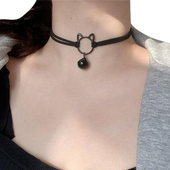 Yokua Cat Bell Pendant Choker Cute Goth Choker Clavicle Chain Cat Chocker Necklace