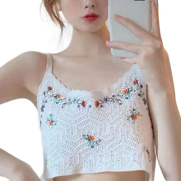 Yokua Charming Boho Floral Cropped Tops Women Knitted Vest Tops Hollow Out Camisole