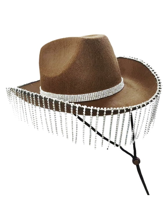 Cowboy Hat Rhinestones Fringe Rave Cowgirl Hat Costume Party Accessories