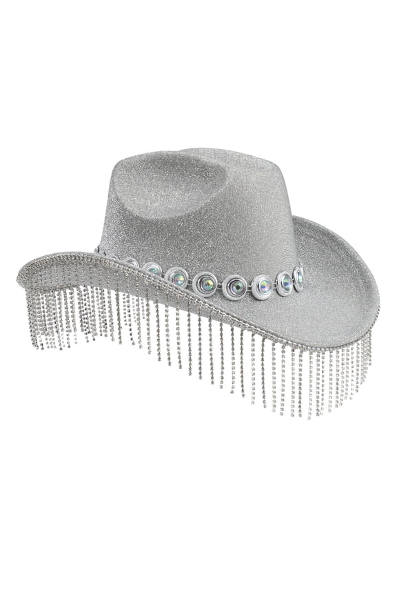 Cowboy Hats for Proms Diamond Fringes Hat for Woman Model Show Glitter Hats