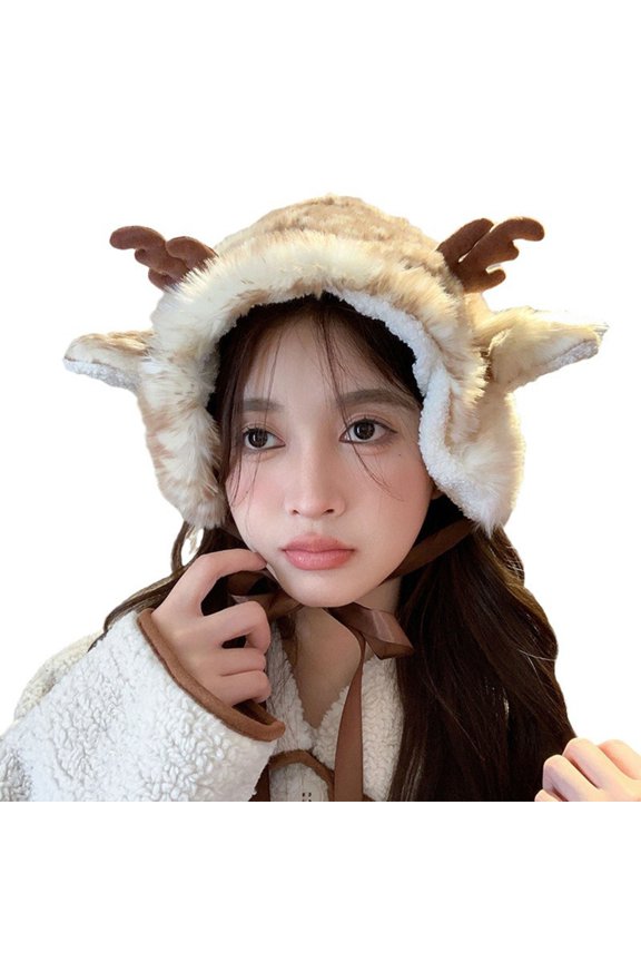 Cute Head Wrap Hair Bands for Ear Warmer Furry Reindeer Horn Puppy Ear