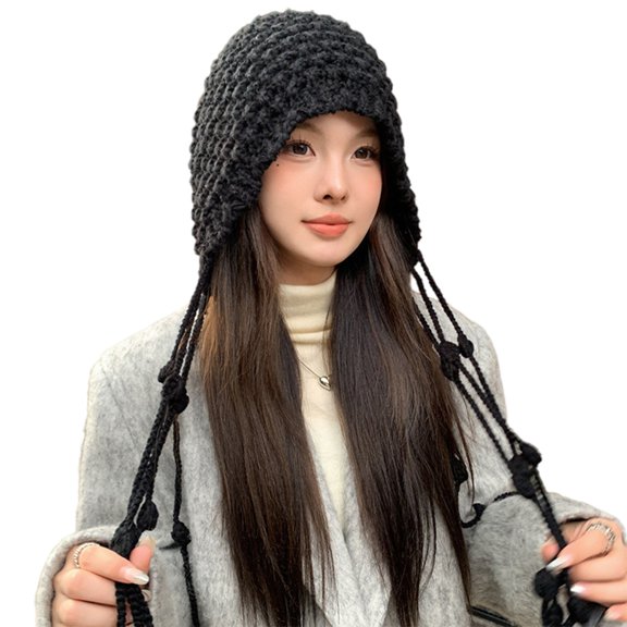 Yokua Cute Tassels Beanies Hat Womens Winter Warm Soft Knitted Woolen Hat Girl Gift