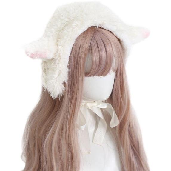 Yokua Daily White Color Hat Lovely Sheep Ear Shape Hat for Late Autumn Winter Wear
