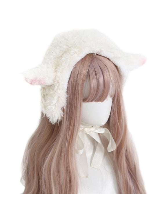 Daily White Color Hat Lovely Sheep Ear Shape Hat for Late Autumn Winter Wear
