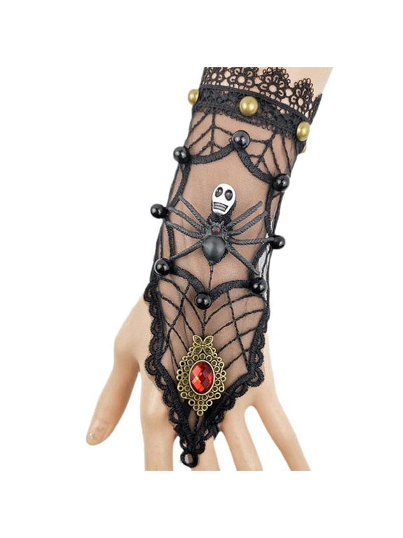 Elegant Black Lace Gloves Stylish Women's Mittens Spiderweb Pattern Gloves