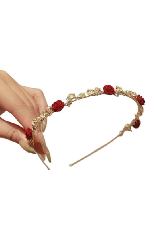 Elegant Flocking Rose Shape Hairband Hanfu Headband for Bride Wedding Party