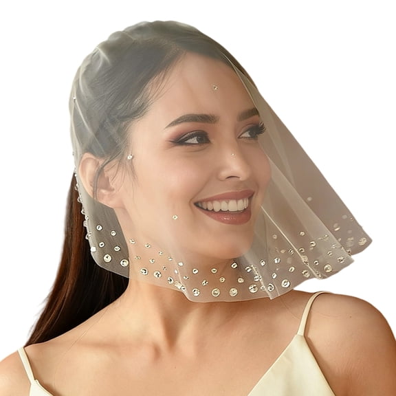 Yokua Elegant Single Layer Crystal Wedding Veil Seethrough Sheer Veil For Ceremony