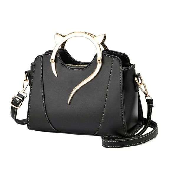 Yokua Elegant Women PU Leather Crossbody Bag with Cat Ear Top Handle Solid Handbag