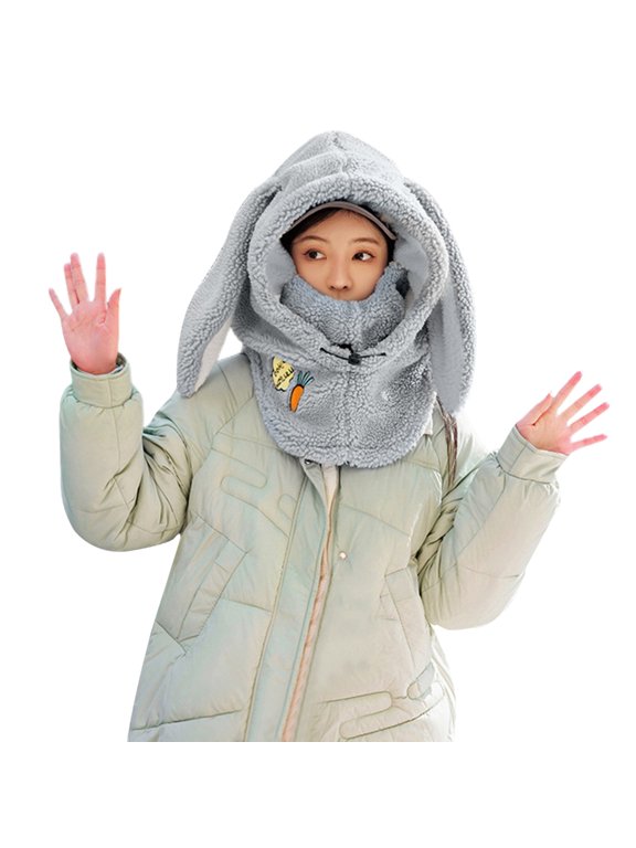 Elegant Women Winter Neck Warmer+ Warm Bunny Ear Hat Getaway Headwear