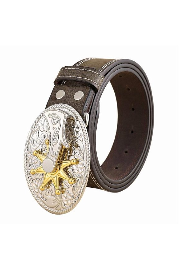 Engraved Flower Buckle Belt Vintage Western Belt Leather Belt Cowboy Belt