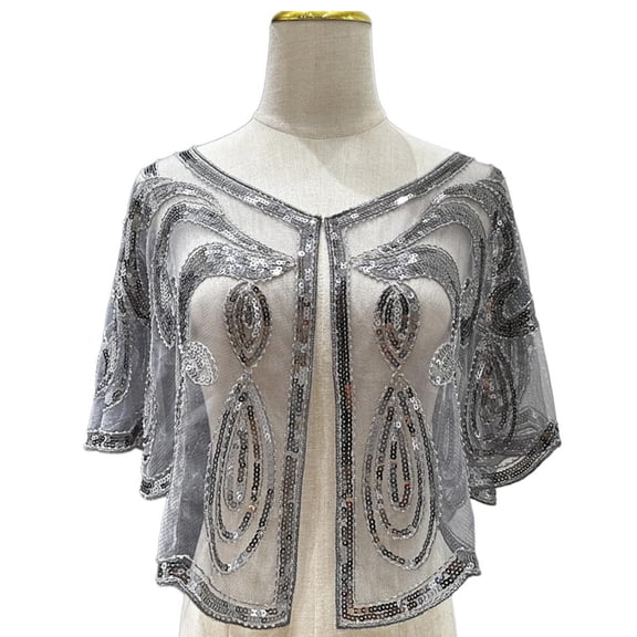 Yokua Eye Catching Sequined Capes Fashion Lace Short Shawl Dress Outerwear Shawl