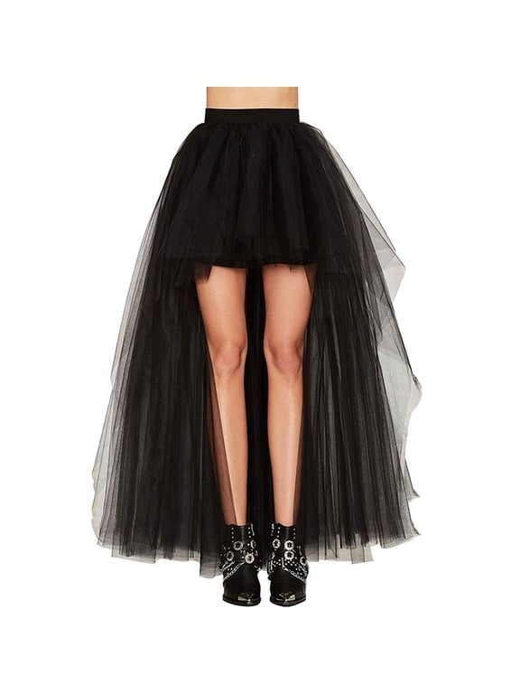Fashion Women Skirt New Punk Sexy Mesh Irregular Front Short Back Long Tutu Puff