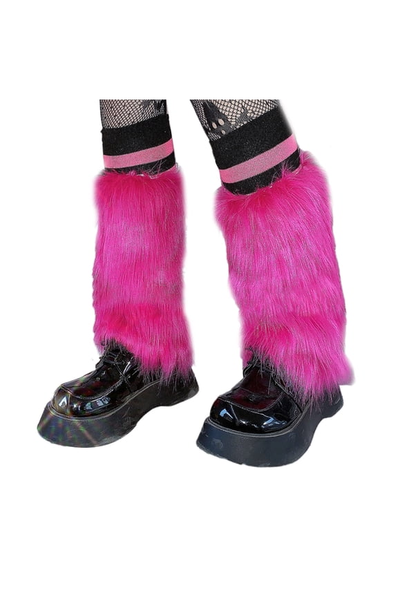 Faux Fur Boot Cover Harajuku Rose Red Furry Leg Warmers Winter Socks for Women