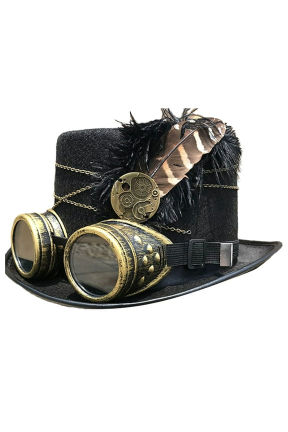 Flat Top Hat Women Men Cosplay Dress Up Hat Steampunk Goggle Cap Victorian Hat