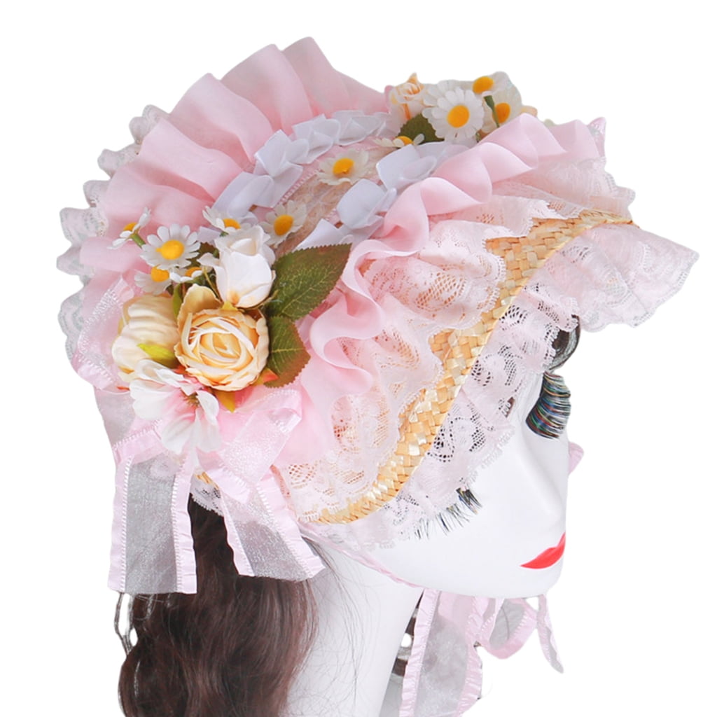 Yokua French Lace Fascinator Hat Rose Flower Straw Hat for