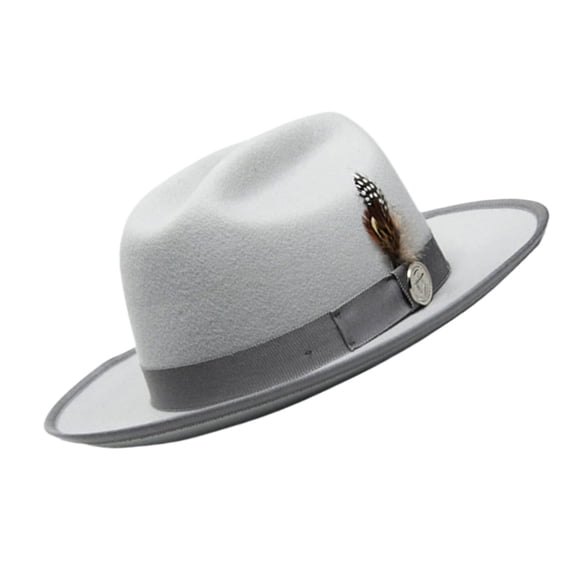 Yokua Gentleman Hat Woven Ribbon Belt Wool Fedoras Hat Theme Party Formal Suit Hat