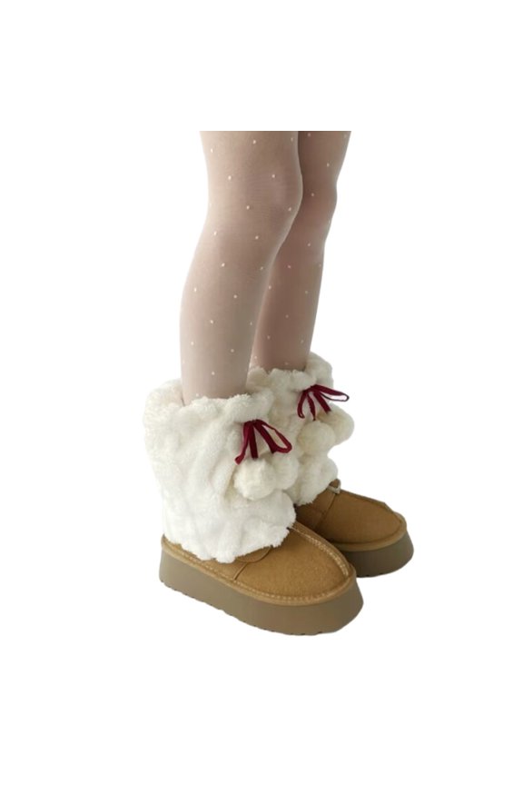 Hairy Balls Plush Leg Warmer for Women Winter Furry Boot Cuffs Footless Socks
