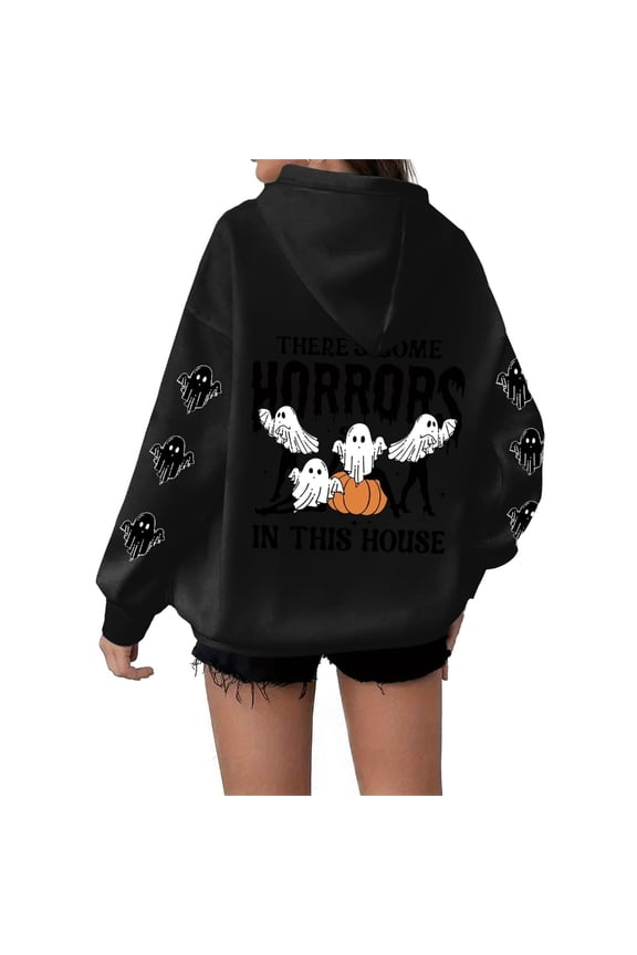 Halloween Hoodies For Women Funny Ghost Horrors Ugly Hooded Sweatshirts Drawstring Pullover with Pockets