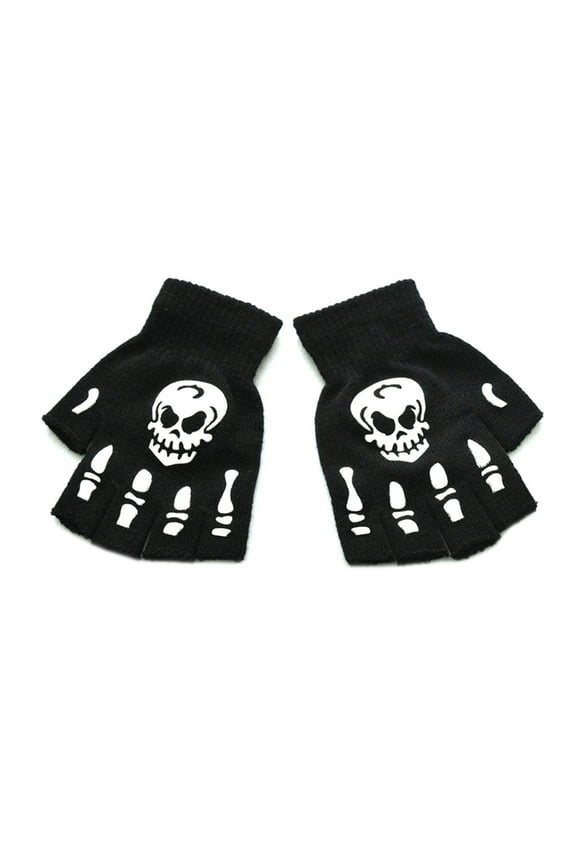 Halloween Luminous Half Finger Gloves Horror Skull Claw Bone Skeleton Mittens