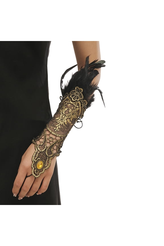 Handmade Gothic Style Retro Lace Bracelet with Ring Wedding Wristband Decor