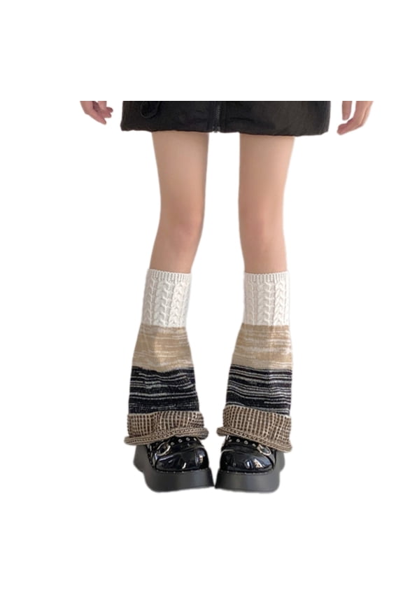 Harajuku Wide Leg Knit Boot Cuffs Patchwork Striped Flared Leg Warmers Socks