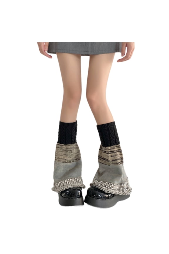Harajuku Wide Leg Knit Boot Cuffs Patchwork Striped Flared Leg Warmers Socks
