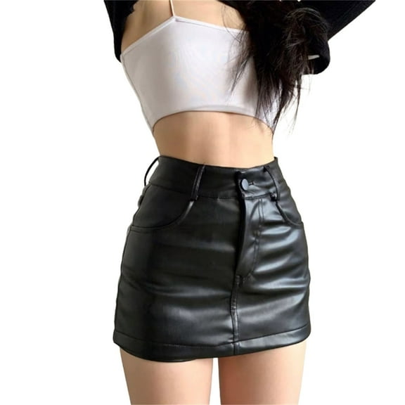Yokua High Waist Black PU Leather Mini Skirt Shorts for Women Sexy Y2K Streetwear