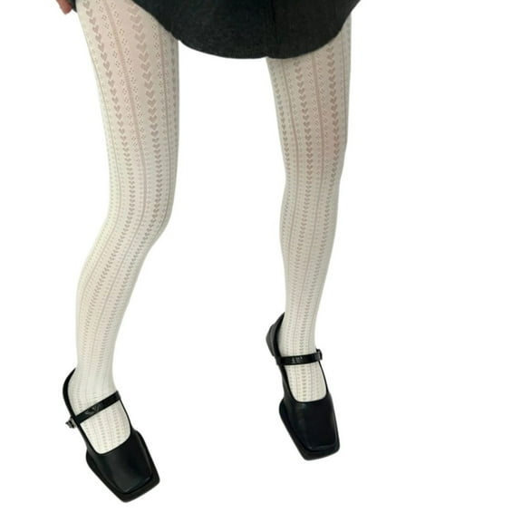 Yokua Hollowed Heart Mesh Tights for Women Elegant Solid Color Patterned Pantyhose