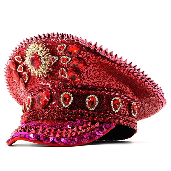 Yokua Jeweled Hat Heavy Crystal Captain Hat Headgear for Women Dancer Comedian