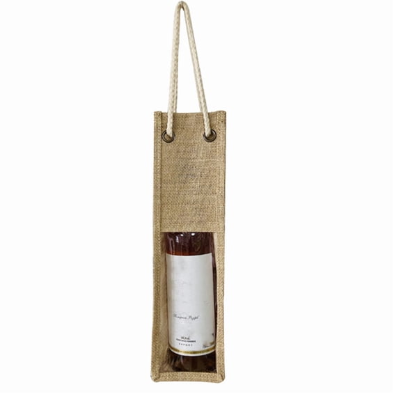 Yokua Jute Wine for Carrier Reusable Burlap Tote Bags Clear Window with Handles Gift Bag Travel Storage Organizer for Wedding Holiday Use