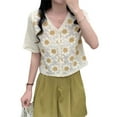 thumbnail image 1 of Yokua Knit Cardigan Top for Women French Style V-Neck Short Sleeve Crochet Floral Coat, 1 of 15