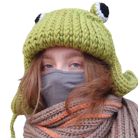 Yokua Knit Earflap Bomber Hat Little Devil Hat Big Eye Beanie Knitted Trapper Hat