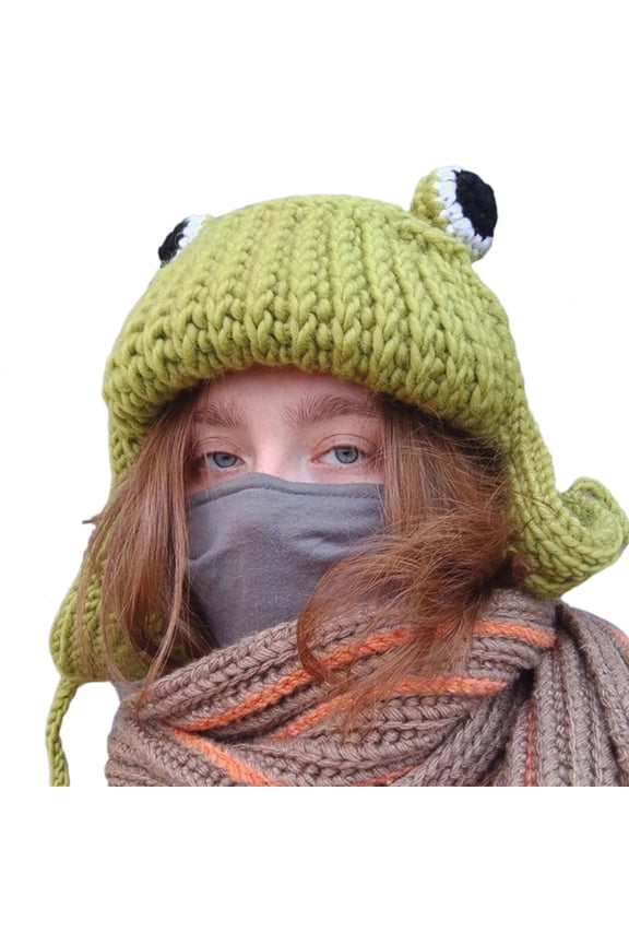 Knit Earflap Bomber Hat Little Devil Hat Big Eye Beanie Knitted Trapper Hat