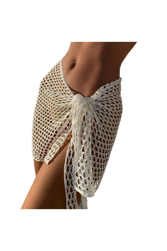 Knitted Beach Sarong-Pareo Womens Semi-Sheer Swimwear Cover-Ups Mini Skirt