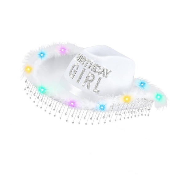 Yokua LED Birthday Top Hat with Sparkling Rhinestones Tassels Hat for Women and Girl
