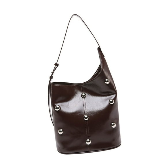 Yokua Large Capacity Shoulder Bag for Women Commuters Casual PU Rivets Bucket Handbag
