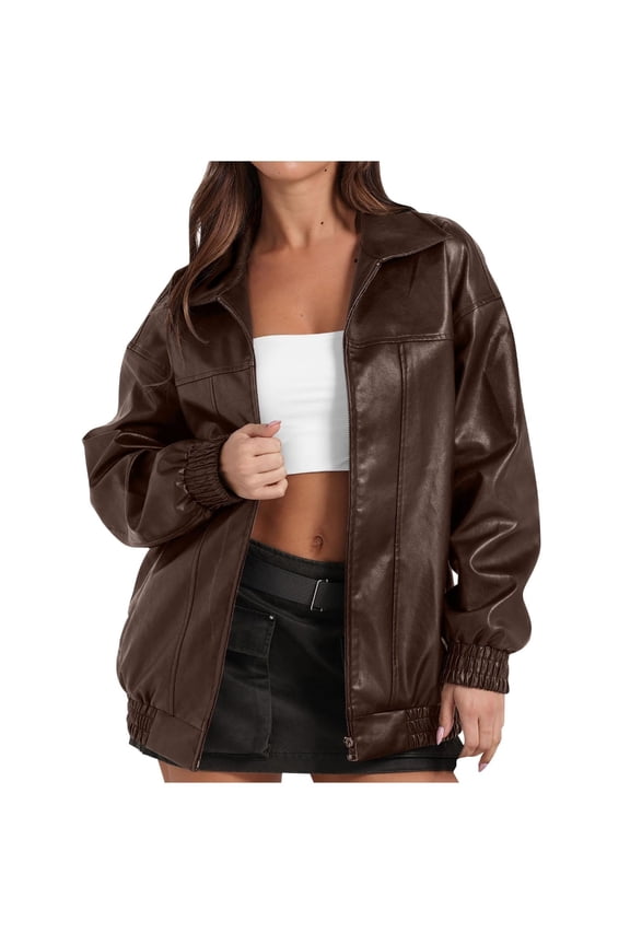 Leather Women Faux Oversized Motorcycle Bomber Coats Fall Fashion Outfits Winter Clothes