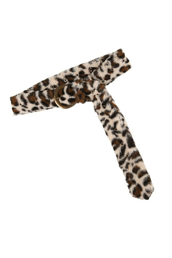 Leopard Pattern Belt Furry Plush Belt Western Waistband for Hiphop Nightclub Use
