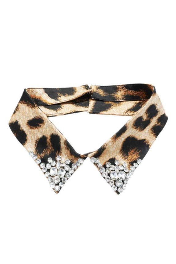 Leopard Pattern Rhinestones Faux Collar Detachable Collar Neckpiece For Women