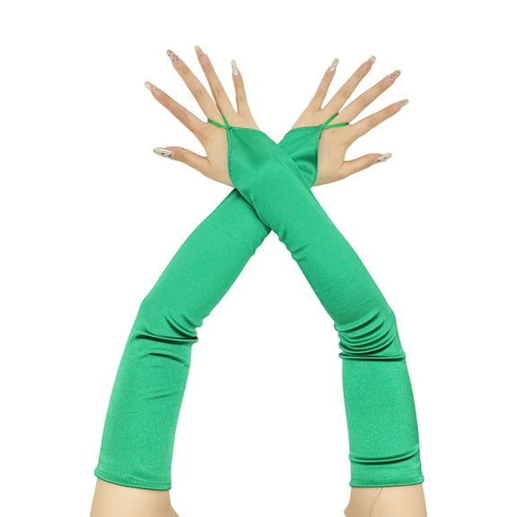 Yokua Long Gloves for Women Opera Dancing Elastic Fingerless Gloves Satins