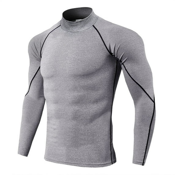 Yokua Long Sleeves Athletic Top for Men Stand Collar T-shirt Quick Dry Running Shirt